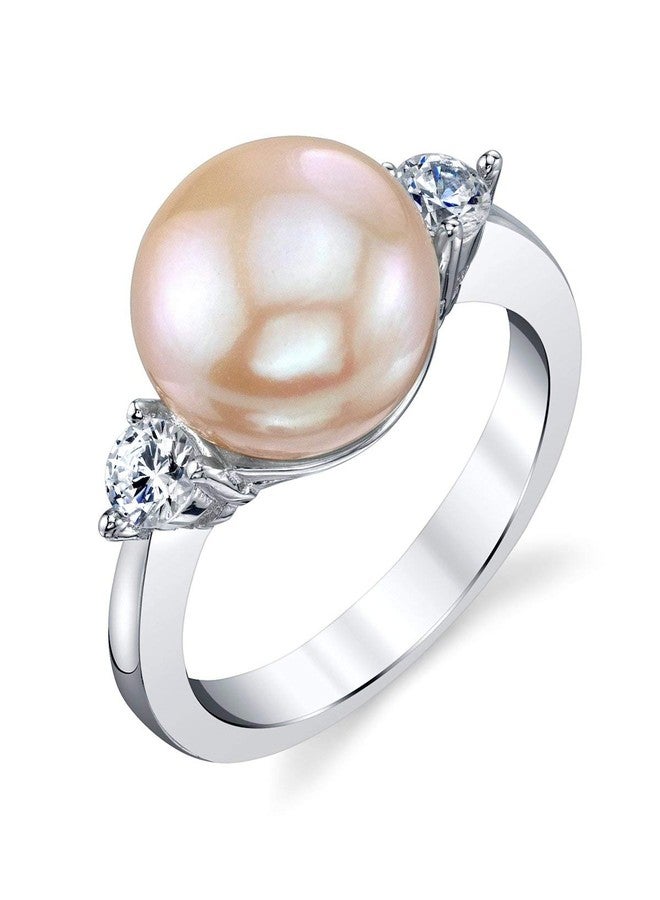 The Pearl Source 10-11mm Genuine Pink Freshwater Cultured Pearl & Cubic Zirconia Olivia Ring for Women - Image 1