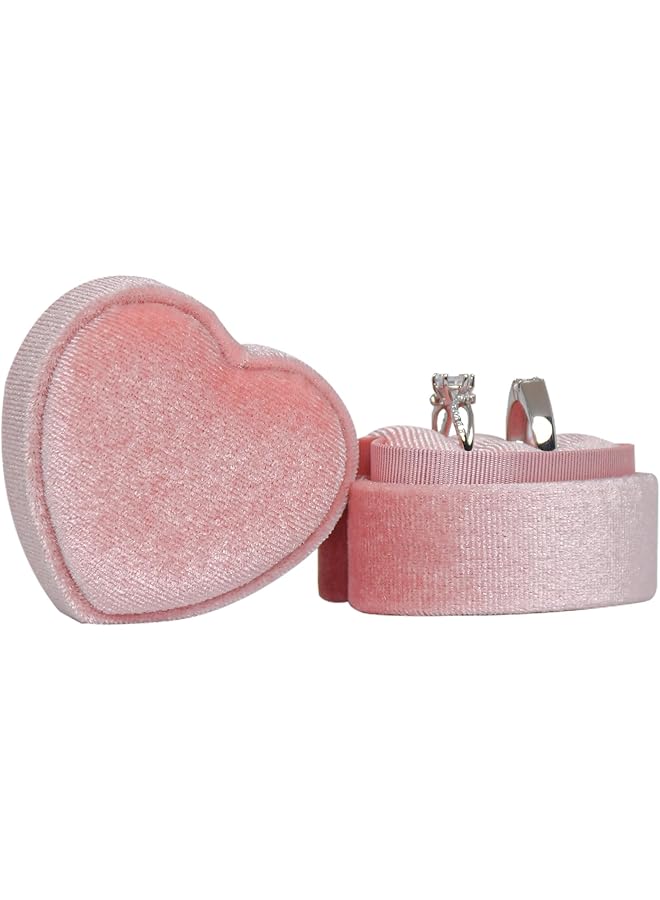 The Bros Ring Box,DesignSter Heart Shape Ring Bearer Box, Premium Velvet Gorgeous, Vintage Double Ring Organizer, Jewelry Gift Storage for Wedding, Proposal, Engagement, Ceremony (Pink)  - Image 1
