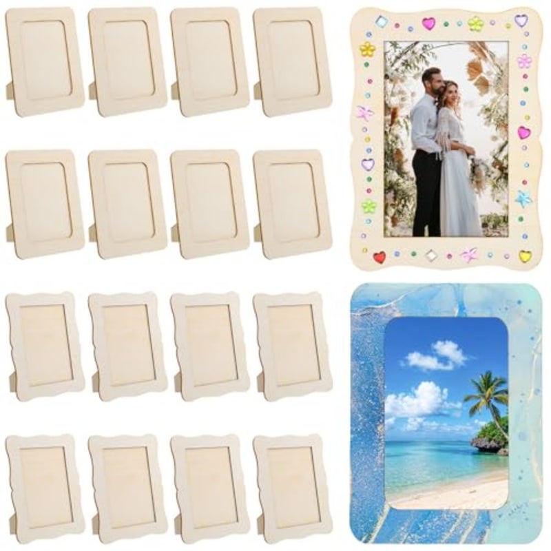 16 حزمة إطارات صور خشبية للحرف اليدوية، 4 × 6 بوصة إطار صورة DIY، إطارات خشبية للصور لعيد الأب وحفلات التخرج وعيد الميلاد - Image 1