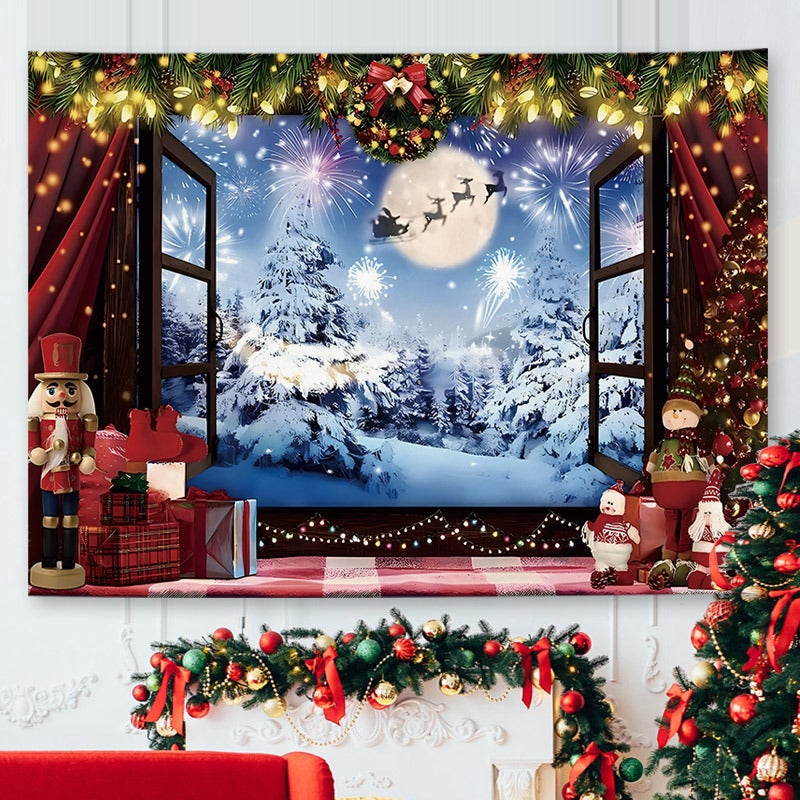 New Christmas Tree Window Background Cloth Ins Style Fresh Bedroom Bedside Dormitory Rental Renovation B & B Decorative Wall - Image 1