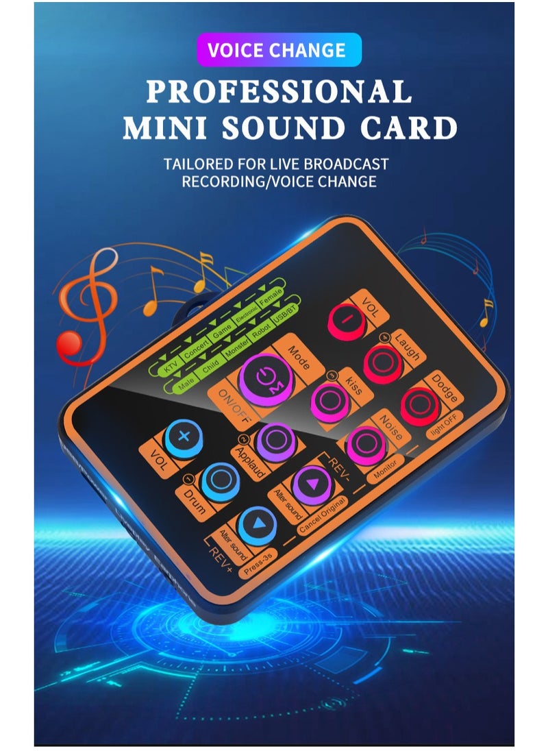 Furtey - Portable Live Sound Card Audio Mixer Professional Live Sound Card Studio Record Soundcard Bluetooth Microphone Mixer Voice Changer Live Streaming Audio Sound Mixer for Streaming Podcasting Gaming - Image 1
