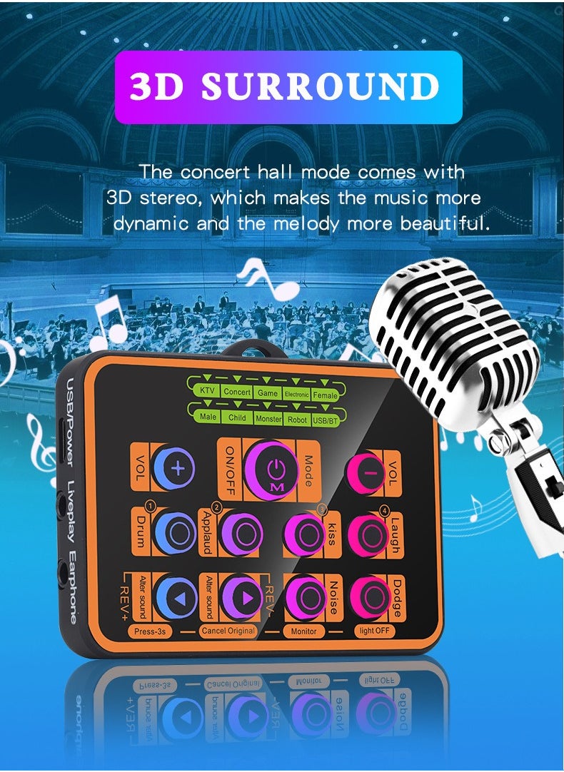 Furtey - Portable Live Sound Card Audio Mixer Professional Live Sound Card Studio Record Soundcard Bluetooth Microphone Mixer Voice Changer Live Streaming Audio Sound Mixer for Streaming Podcasting Gaming - Image 1