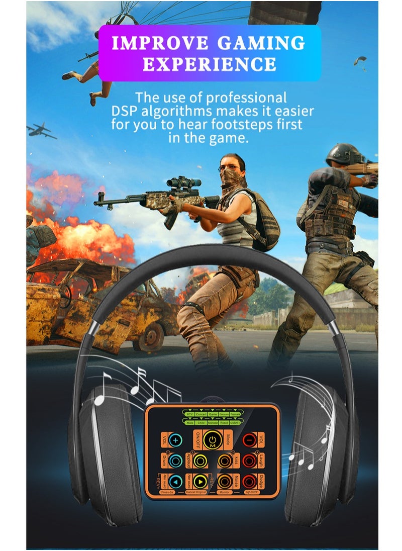 Furtey - Portable Live Sound Card Audio Mixer Professional Live Sound Card Studio Record Soundcard Bluetooth Microphone Mixer Voice Changer Live Streaming Audio Sound Mixer for Streaming Podcasting Gaming - Image 1