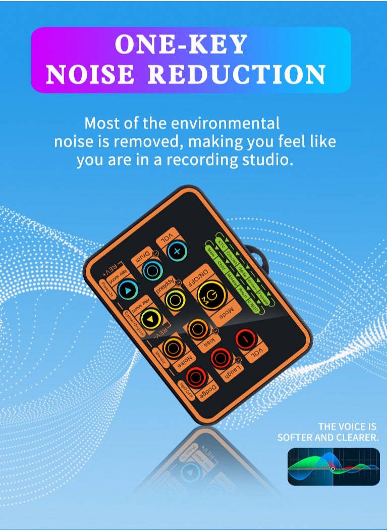 Furtey - Portable Live Sound Card Audio Mixer Professional Live Sound Card Studio Record Soundcard Bluetooth Microphone Mixer Voice Changer Live Streaming Audio Sound Mixer for Streaming Podcasting Gaming - Image 1