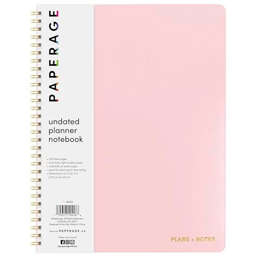 PAPERAGE Undated Daily Planner & To Do List Notepad (Blush), 8.5 in x 11 in, Spiral Bound Planner Notebook for Work, School or Home, 104 Lined Pages With Date Tracker for Plans & Notes - Image 1