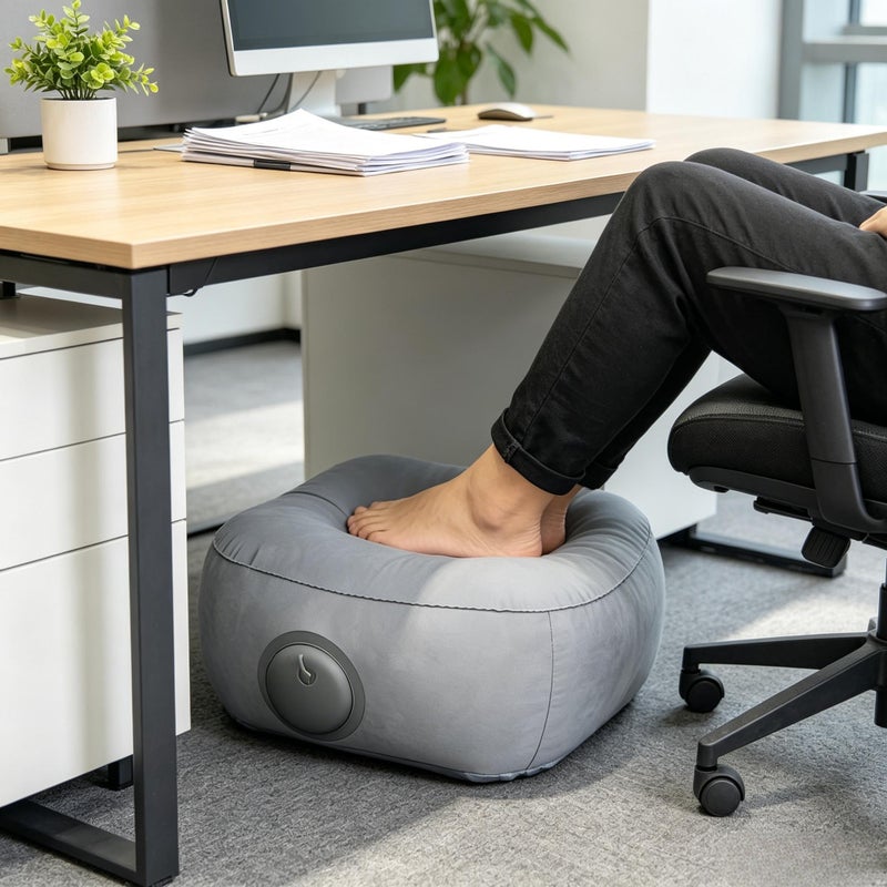Portable Inflatable Foot Stool, Flocked Travel Foot Pillow - Ideal for Airplane, Train, and Office Use - Image 2