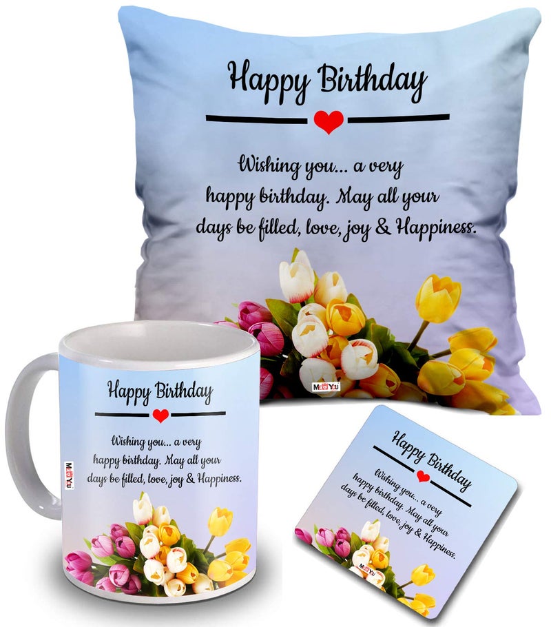 ME  YOU ME & YOU Birthday Gifts for Girls and Boys, Birthday Gift Combo for Sister, Brother, Friends and Relatives with Cushion, Coffee Mug and Coaster - Image 1