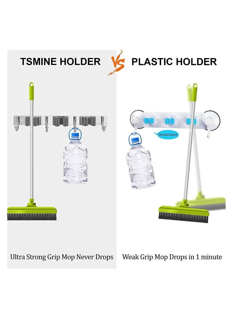 Beauenty Broom and Mop Holder, Stainless Steel Broom Organizer, Wall Mounted 3 Racks 4 Hooks, Heavy Duty Storage Organizer Hanger for Bathroom Kitchen Closet Garden - Image 5