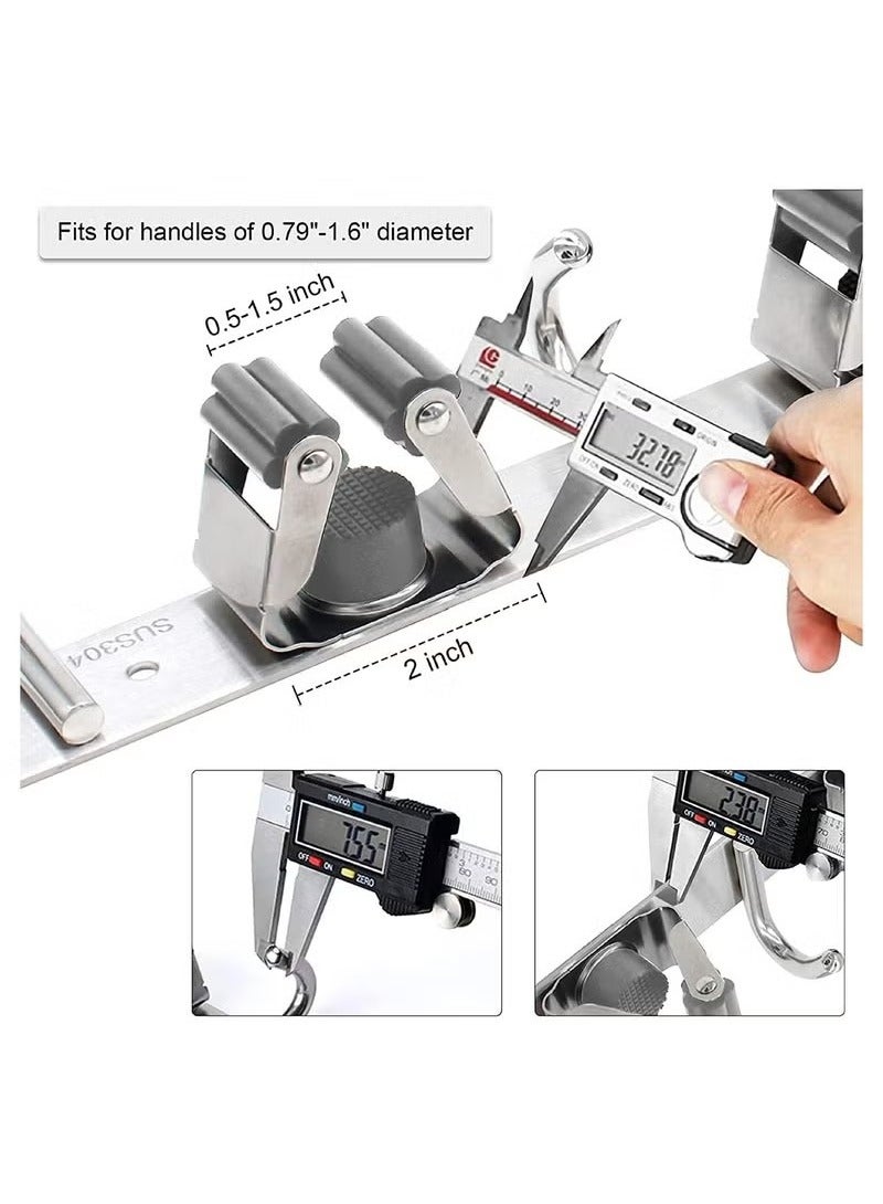 Beauenty Broom and Mop Holder, Stainless Steel Broom Organizer, Wall Mounted 3 Racks 4 Hooks, Heavy Duty Storage Organizer Hanger for Bathroom Kitchen Closet Garden - Image 3