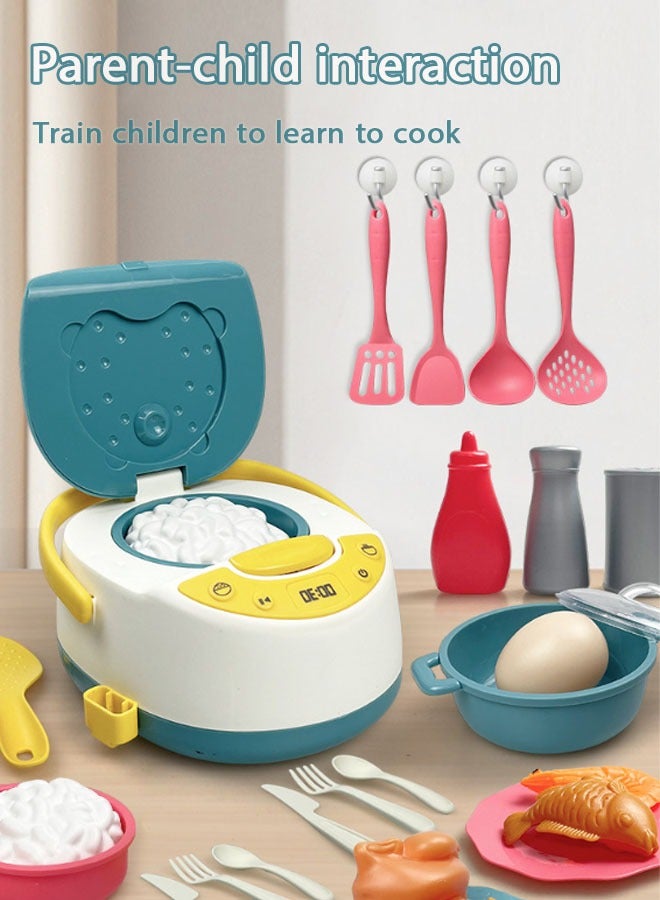 17pcs Kids Kitchen Pretend Play Toys, Mini Electronic Rice Cooker Toys, Cooking Toys with Music Steam Effect, Cookware Kits Kitchen Playset Food Accessories for Toddlers Boys Girls, Blue - Image 4