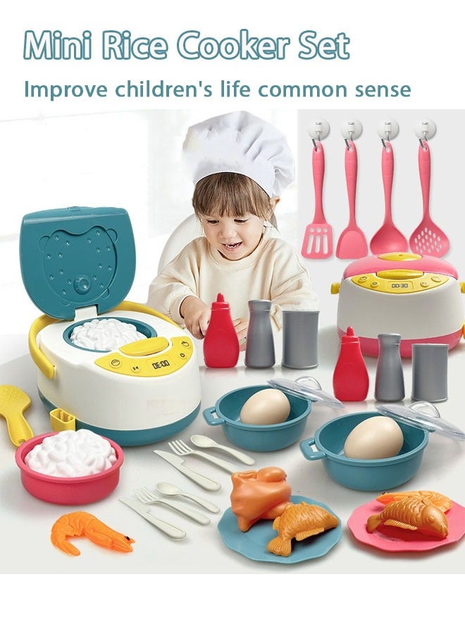 17pcs Kids Kitchen Pretend Play Toys, Mini Electronic Rice Cooker Toys, Cooking Toys with Music Steam Effect, Cookware Kits Kitchen Playset Food Accessories for Toddlers Boys Girls, Blue - Image 5