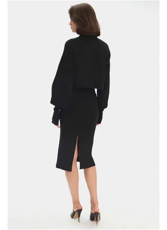 JUNE June Women Turtleneck Sweater Midi Skirted Top-Bottom Set Black