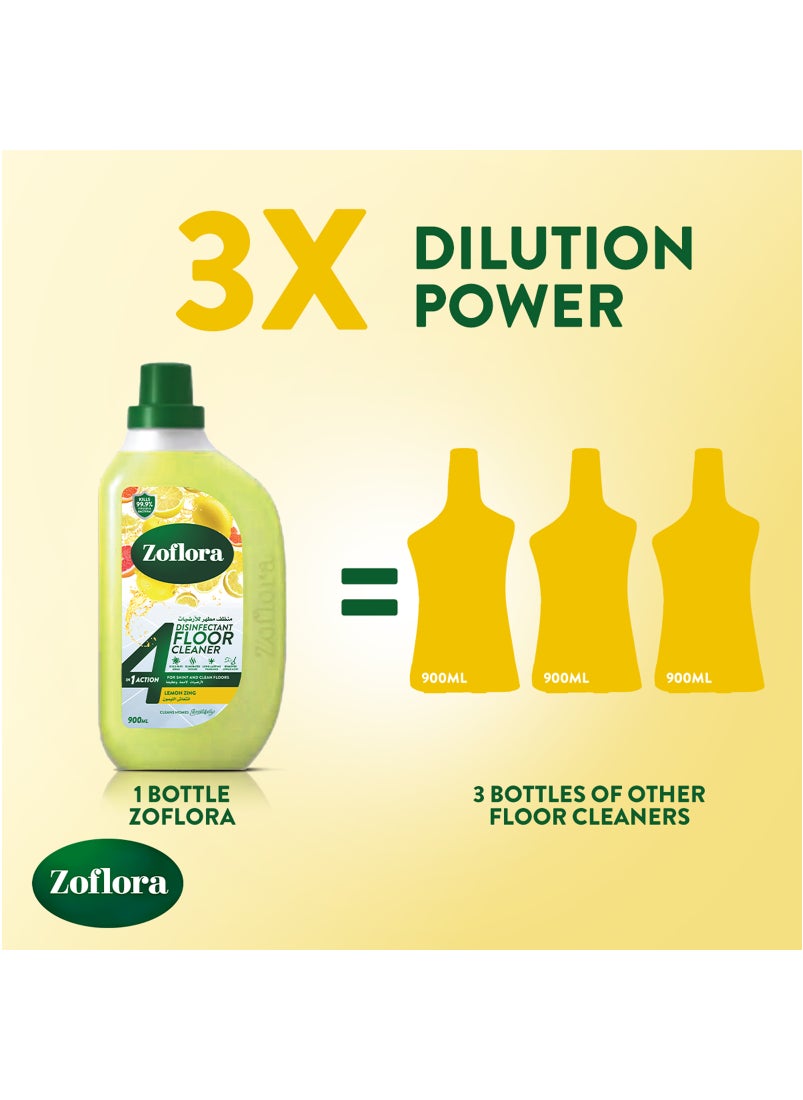 Zoflora 4 In 1 Disinfectant Floor Cleaner Lemon ZIng 900ml  - Image 5