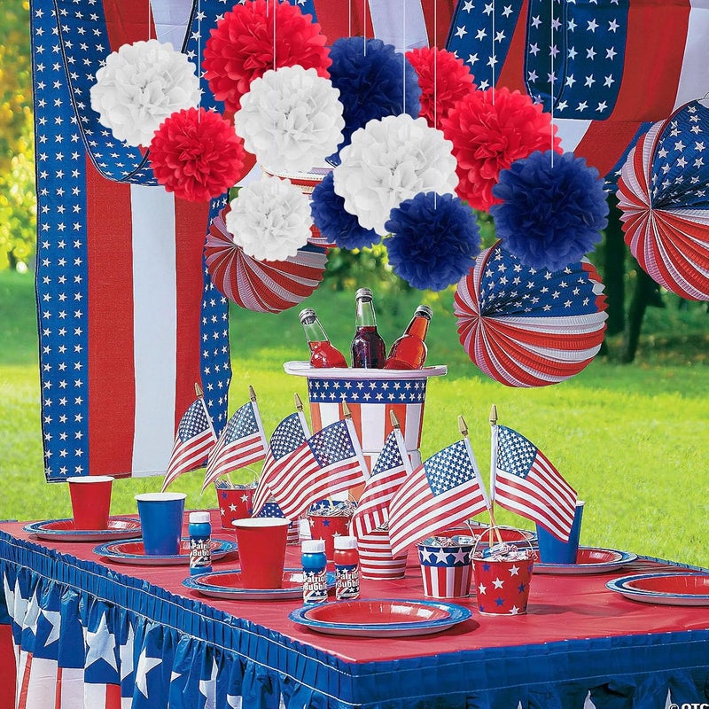 Zankubom 18 PCS Tissue Paper Pom Poms, Tissue Pom Poms Flowers, Sizes of 6", 10", 12", 14" Hanging Paper Flower Ball for Independence Day, Fourth of July, Baby Shower Party Decor (Red Blue White) - Image 4