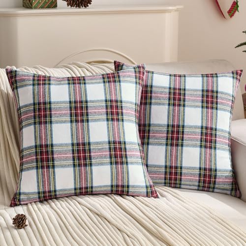 FUTEI Christmas White Plaid Throw Pillow Covers 24x24 Inch Set of 2 Buffalo Check Holiday Decorative Euro Pillow Shams Farmhouse Home Decor for Couch Bed Living Room - Image 1