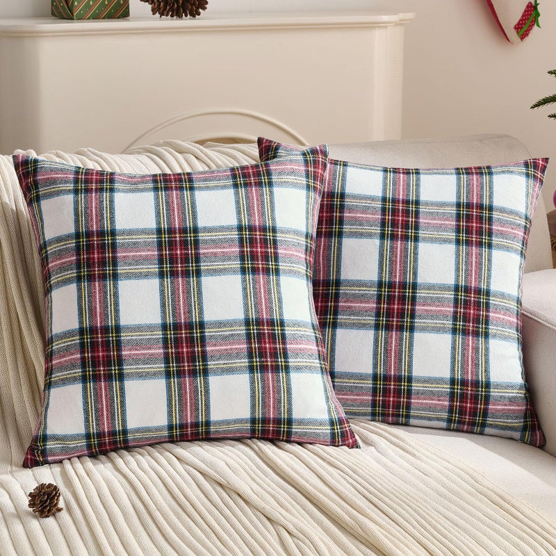 FUTEI Christmas White Plaid Throw Pillow Covers 24x24 Inch Set of 2 Buffalo Check Holiday Decorative Euro Pillow Shams Farmhouse Home Decor for Couch Bed Living Room - Image 2