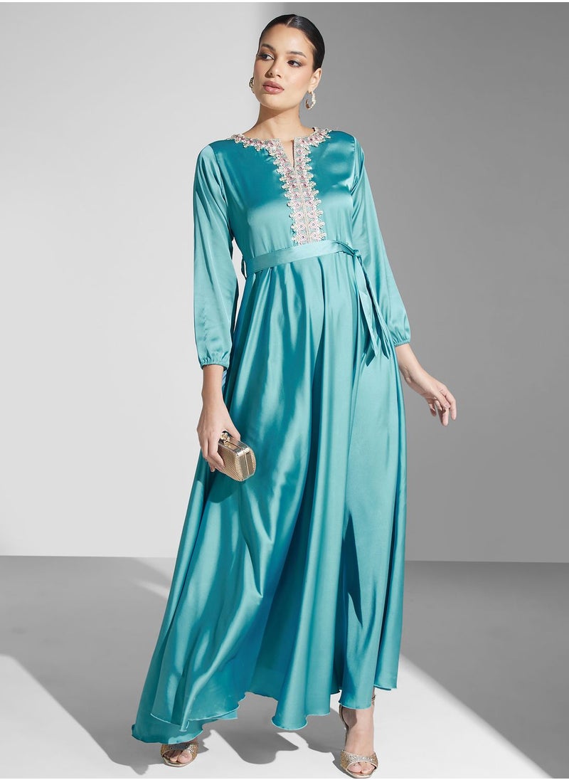 hayas closet Lace Detail Belted Dress  - Image 1