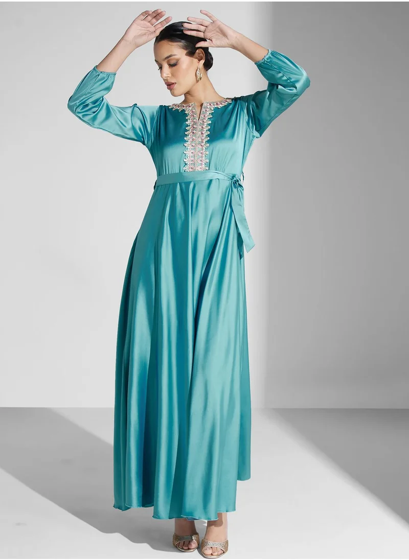 hayas closet Lace Detail Belted Dress