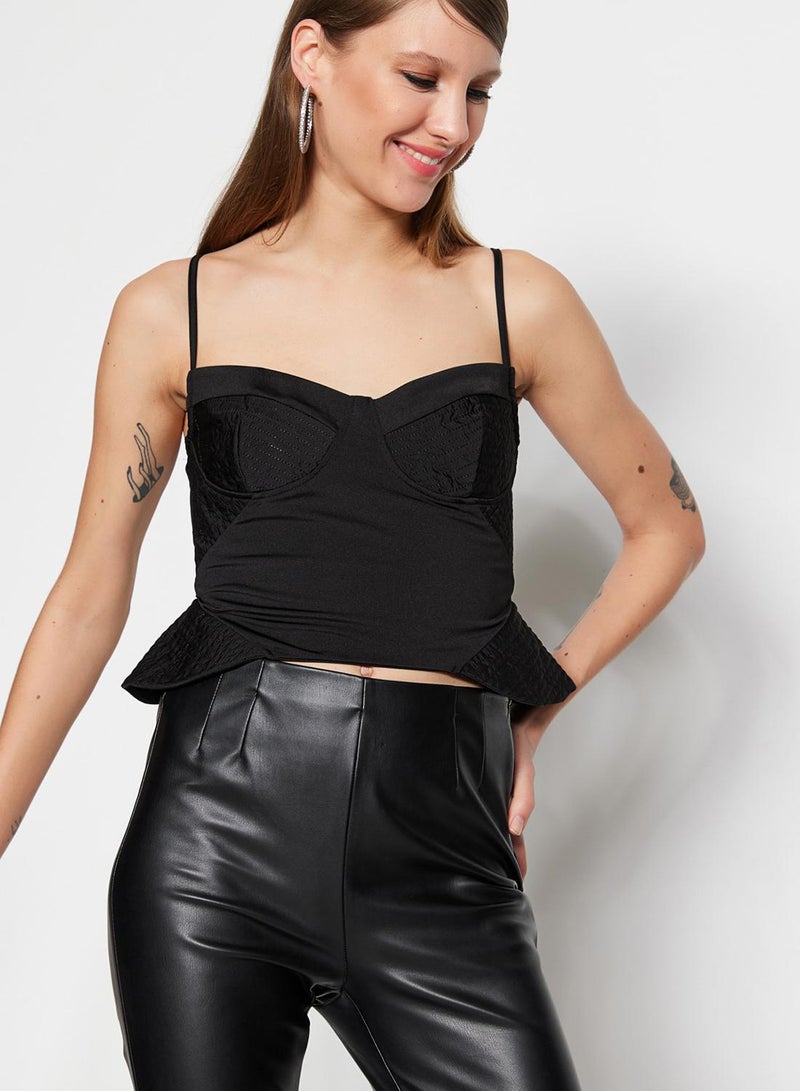trendyol Black Crop Lined Knitted Bustier TPRSS23BS00050 - Image 1