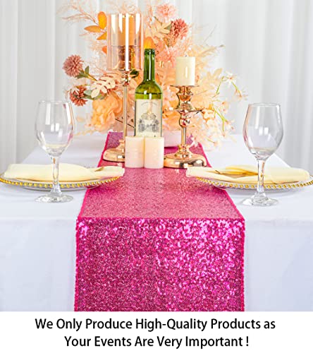 ShiDianYi Hot Pink Sequin Table Runner - Fuchsia, 12'x72' Fall & Christmas Table Overlay for Rustic Banquet Tables & Party Dining - Image 2