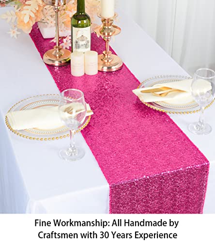 ShiDianYi Hot Pink Sequin Table Runner - Fuchsia, 12'x72' Fall & Christmas Table Overlay for Rustic Banquet Tables & Party Dining - Image 3