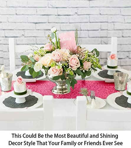 ShiDianYi Hot Pink Sequin Table Runner - Fuchsia, 12'x72' Fall & Christmas Table Overlay for Rustic Banquet Tables & Party Dining - Image 5