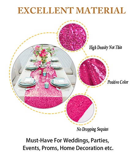 ShiDianYi Hot Pink Sequin Table Runner - Fuchsia, 12'x72' Fall & Christmas Table Overlay for Rustic Banquet Tables & Party Dining - Image 4