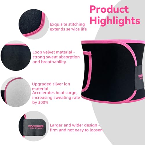 woowruier Waist Trainer for Women & Men, Sweat Band for Stomach Weight Loss, Sweat Belt for Women Lower Belly Fat-Pink-L - Image 2
