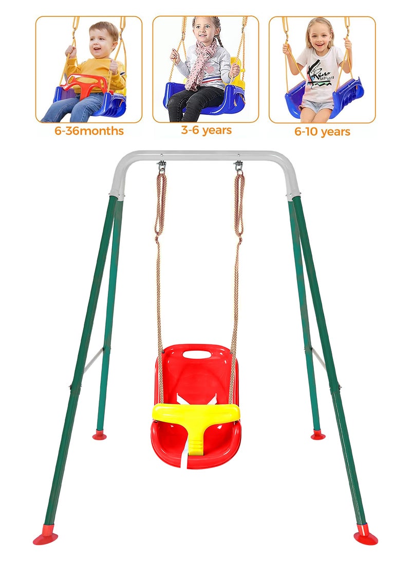 Funz Toddler Swing Set with Frame Indoor & Outdoor Baby Swing with Foldable Metal Stand Kids Swing Set for Backyard, Easy to Assemble & Store, Red - Image 5