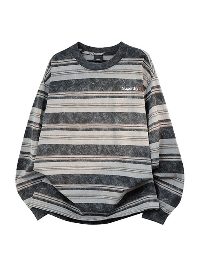 سوبر دراي Superdry Men and women with the same old striped round neck contrast striped loose sweater - Image 2