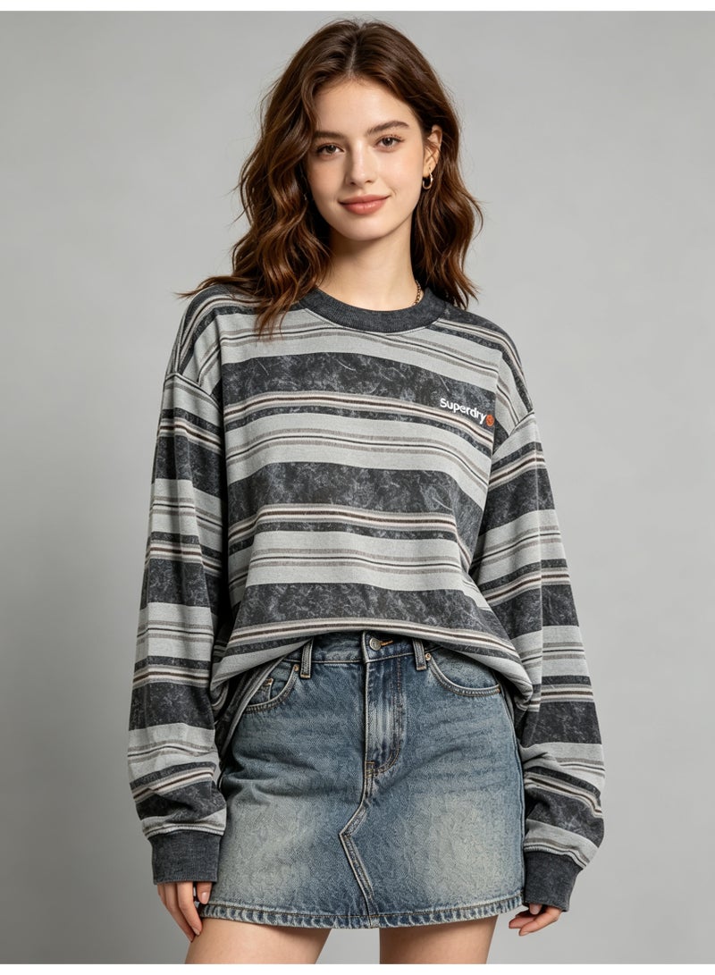 سوبر دراي Superdry Men and women with the same old striped round neck contrast striped loose sweater - Image 5