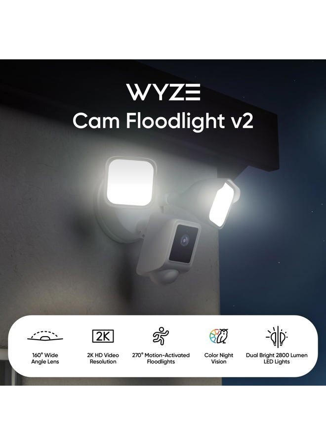 WYZE Floodlight Camera v2, 2800-Lumen LEDs, 2K HD Outdoor Security Camera, 160° Wide View, Motion Activated Light, 105dB Siren, Cloud & Local Storage, Color Night Vision, for Home Surveillance, Wired - Image 2