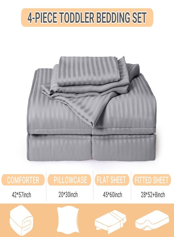 ZPECC Toddler Bedding Set - 4 Piece Soft Crib Bedding Set for Boys and Girls, Includes Toddler Comforter Flat Sheet Fitted Sheet and Pillowcase, Grey Stripe - Image 2