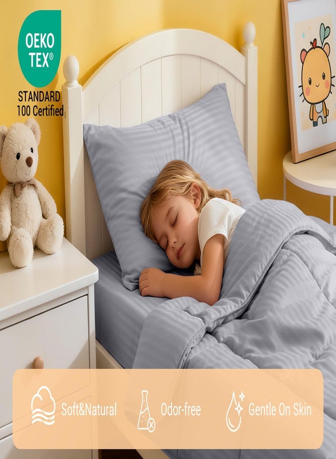 ZPECC Toddler Bedding Set - 4 Piece Soft Crib Bedding Set for Boys and Girls, Includes Toddler Comforter Flat Sheet Fitted Sheet and Pillowcase, Grey Stripe - Image 4