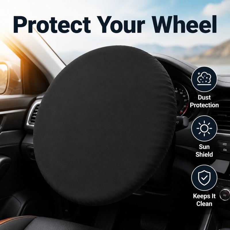 MIANQI Car Steering Wheel Sun Shade Cover, Elastic Full Protector | Anti heat dustproof full cover for Saudi parking repair valet garage and interior care - Image 2