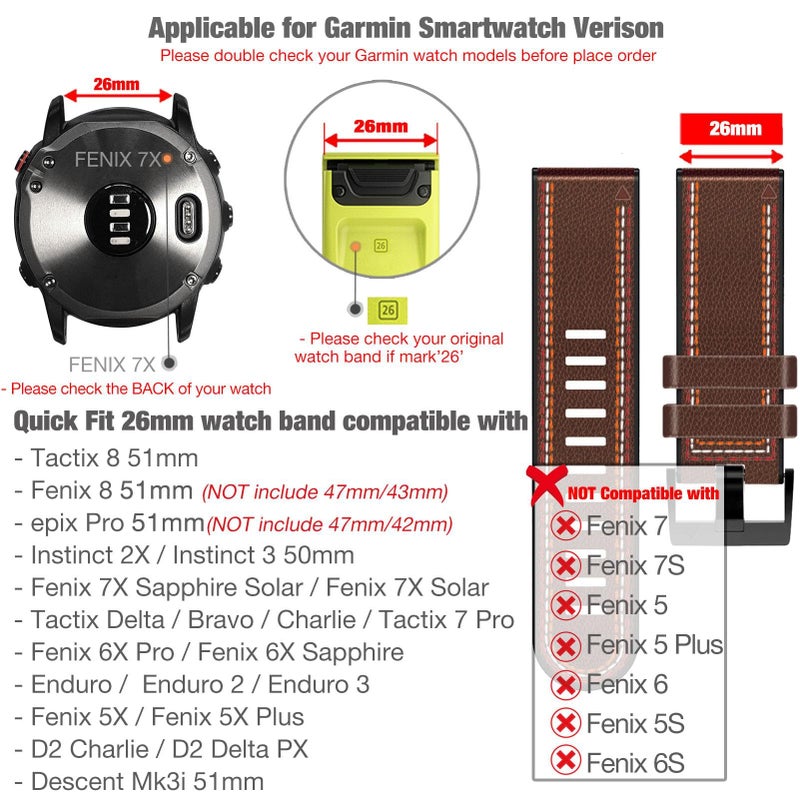 Abanen Quick Fit Watch Bands for Garmin Feinx 8 / epix Pro/Tactix 8 (51mm), Fiber Leather with Silicone Lining Stitches Soft Sweat-proof Strap for Enduro,Tactix Delta,Fenix 7X /6X/5X (Coffee) - Image 3