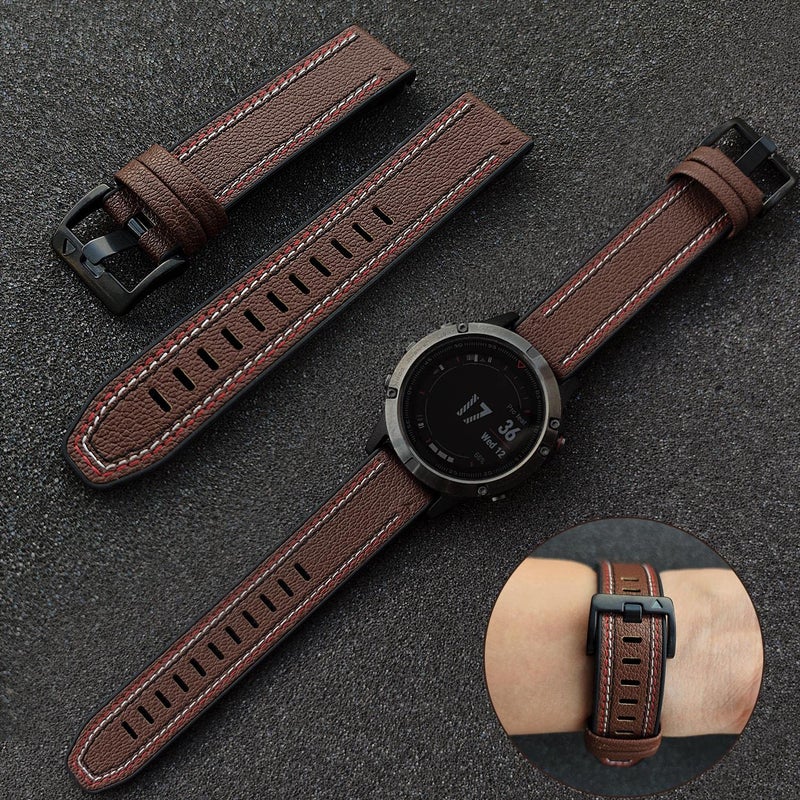 Abanen Quick Fit Watch Bands for Garmin Feinx 8 / epix Pro/Tactix 8 (51mm), Fiber Leather with Silicone Lining Stitches Soft Sweat-proof Strap for Enduro,Tactix Delta,Fenix 7X /6X/5X (Coffee) - Image 5