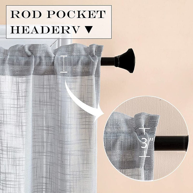 XTMYI Rv Curtains For Camper Door Windows Grey Linen Woven Privacy Sheer Blinds Shade Rod Pocket Short Curtains For Bedroom Small Bathroom Kitchen Basement Window Treatments Set Of 2 Panels 36 Inch Length - Image 3