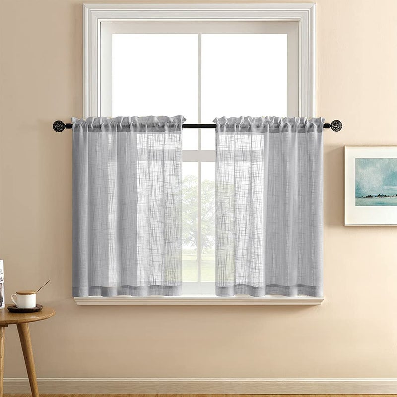 XTMYI Rv Curtains For Camper Door Windows Grey Linen Woven Privacy Sheer Blinds Shade Rod Pocket Short Curtains For Bedroom Small Bathroom Kitchen Basement Window Treatments Set Of 2 Panels 36 Inch Length - Image 1