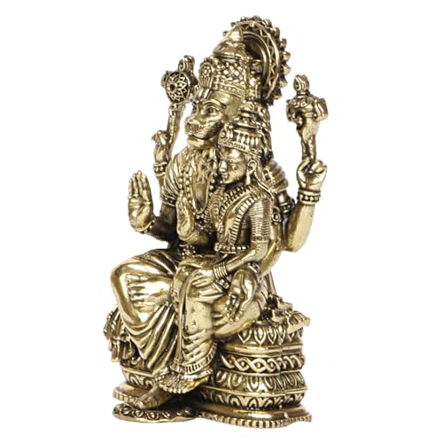 Kartique Brass Narasimha and Lakshmi Statue, 4-Inch Tall, Idol with Traditional Gold Finish for Home Decor - Image 4