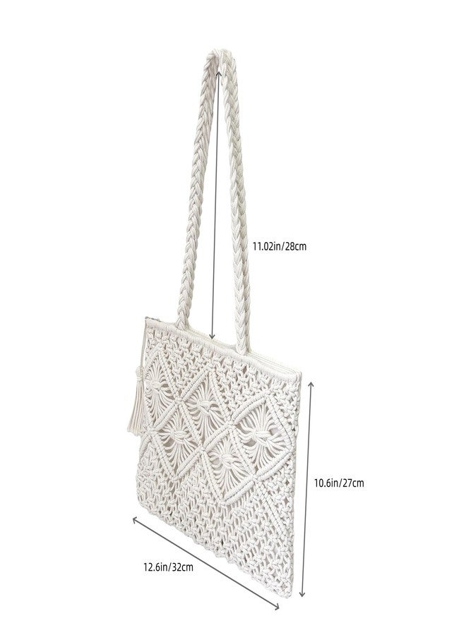 Eiyye Cotton Rope Tote Bag for Women Handmade Woven Shoulder Bag Casual Boho Purse for Travel Shopping - Image 3