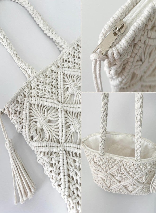 Eiyye Cotton Rope Tote Bag for Women Handmade Woven Shoulder Bag Casual Boho Purse for Travel Shopping - Image 5