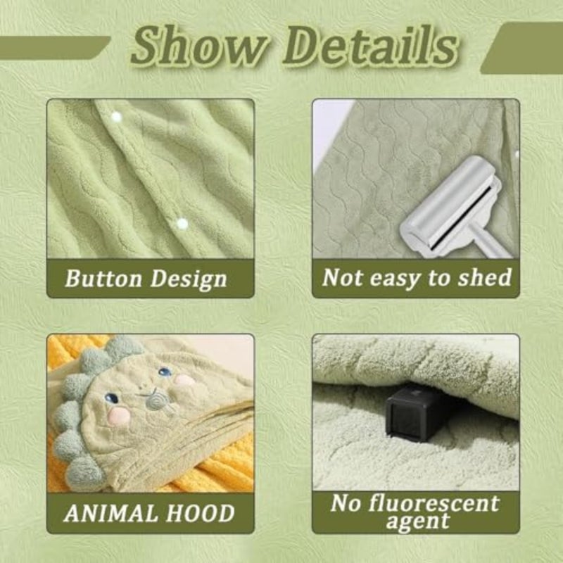 DHB Baby Hooded Towel, 2 Pcs Baby Bath Blanket Set, Superfine Fiber Baby Towel, Toddler Bathrobe, Infant Towels, Large Hooded Towel for Newborn Babies Boys and Girls Dinosaur+Lion - Image 4