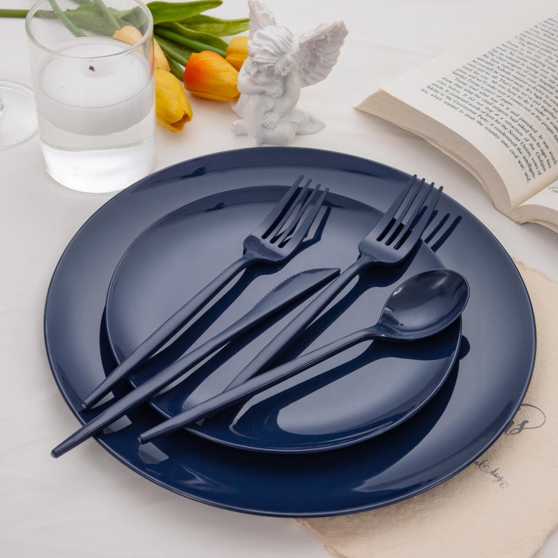 PULOTE 150PCS Blue Plastic Silverware Set - Plastic Cutlery Disposable - Heavy Duty Blue Plastic Utensils Include 50 Forks  50 Knives 50 Spoons for Party&Wedding - Image 4