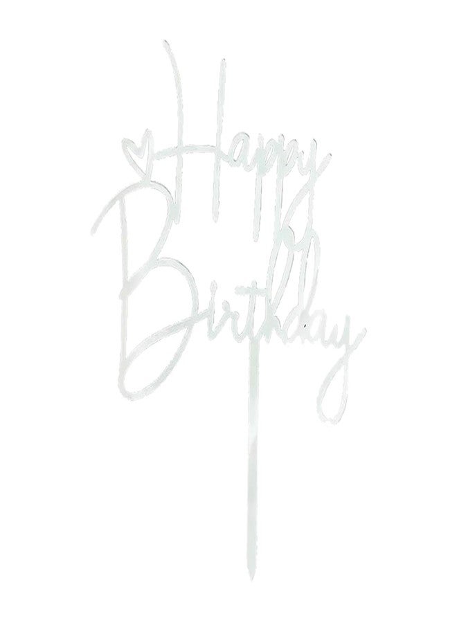 PLAP Happy Birthday Cake Topper Birthday Cake Decoration Party Cake Supplies (Silver cake topper) - Image 1
