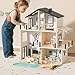 BIERUM Wooden Dollhouse Large Modern Doll House with 44Pcs Furniture Accessories Dolls Pets DIY Puzzle Pool Yard Wood Dollhouse Toy for Toddlers 3 Ideal Gift for Boys and Girls Black - Image 3
