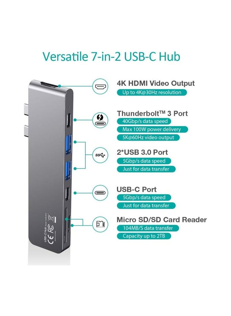 Generic 7-in-2 USB-C Adapter for MacBook Pro Air - 4K HDMI, Thunderbolt 3, USB 3.0, SD/TF, USB C Dock for MacBook M3 M2 M1 2024 2023 2022 2021  - Image 2