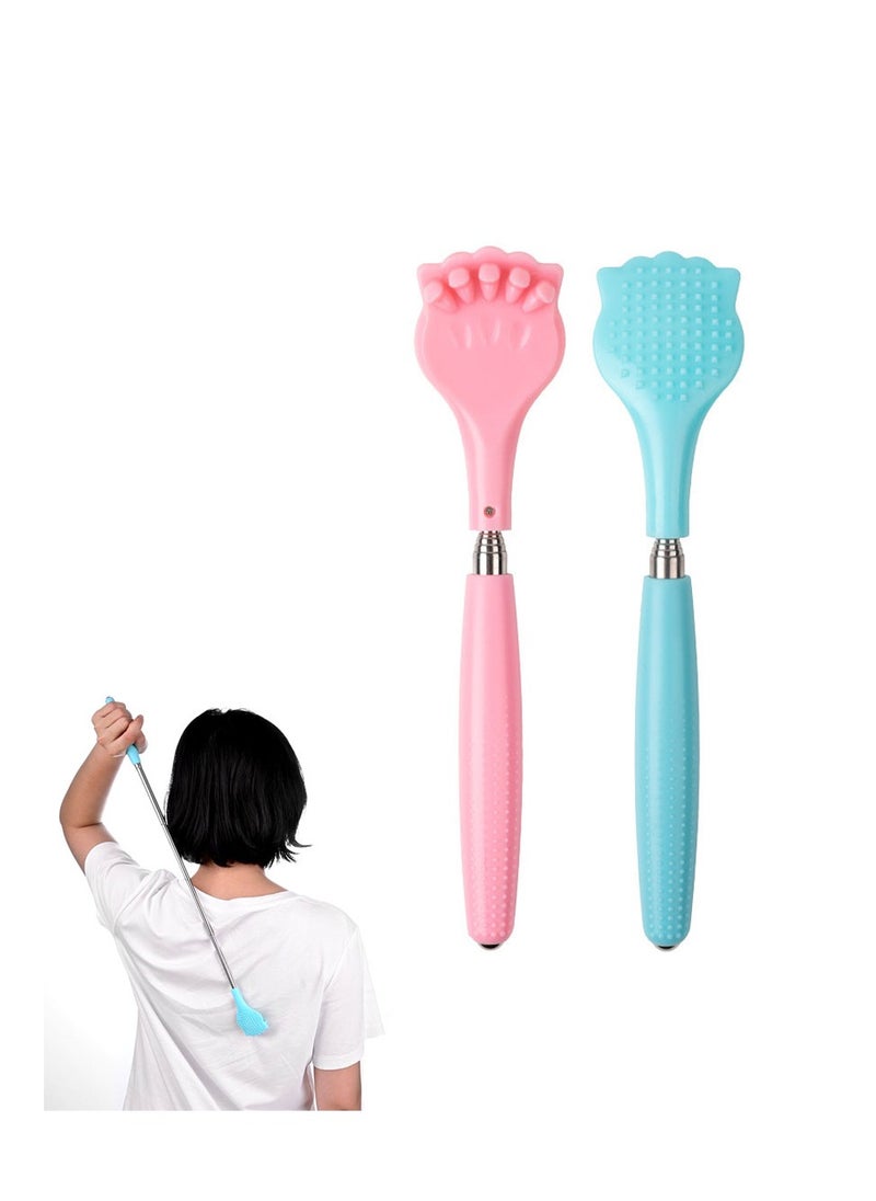 SYOSI 2Pcs Back Scratchers, Portable Extendable Telescopic Metal Back Scratchers Cat Claw Pink, Blue  - Image 1