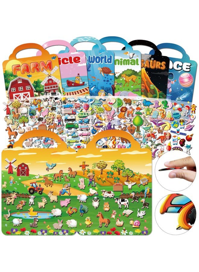 Kalysky 6Set Puffy Sticker Books for Kids 2-4, 3D Reusable Stickers Books for Toddlers 1-3,2-4,Farm+Animal+Dinosaurs+Ocean World+Space+Vehicle - Image 2