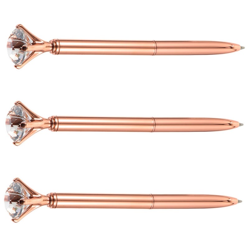 3pcs Metal Ballpoint Pens with Decorative Gem Fine Point for Business Office and Daily Use - Image 2